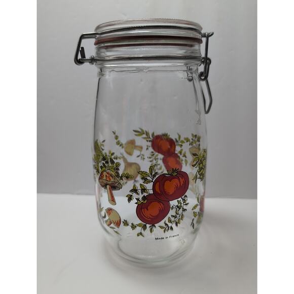 Vintage 70s Glass Storage Jar Made in FRANCE MUSHROOM Cottage Core 1.5L ECU - Picture 1 of 7